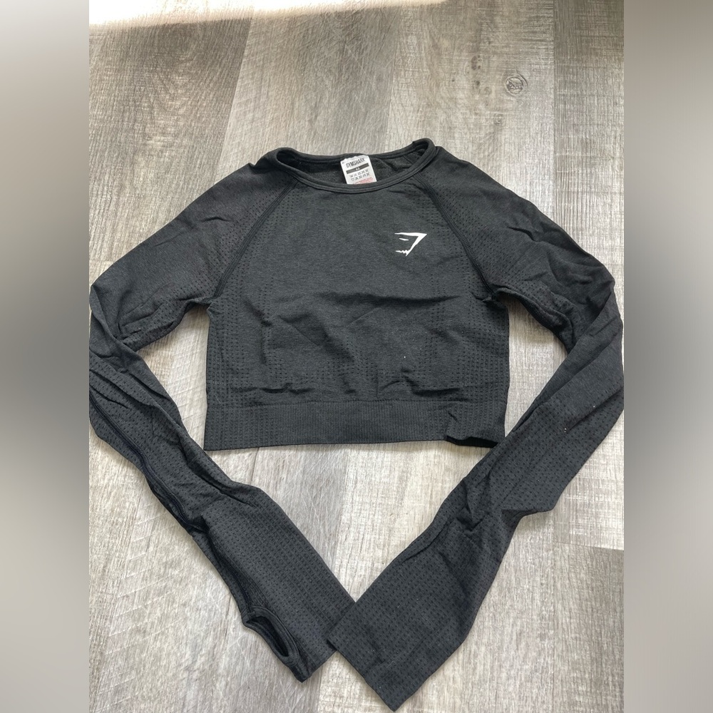Gymshark Vital Seamless 2.0 Long Sleeve Crop Top - Black Marl